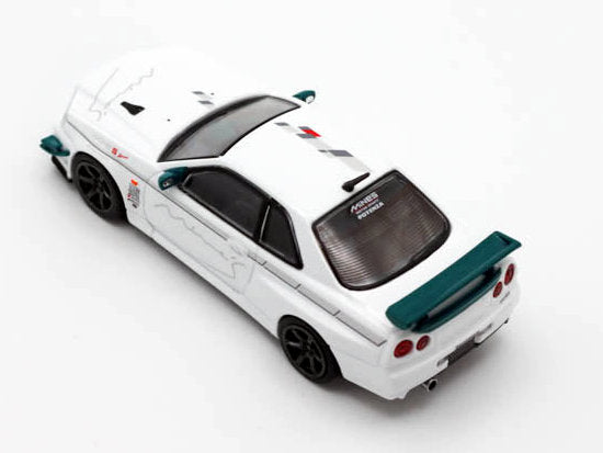 Nissan Skyline GT-R (R34) V-SPEC N1 Tuned by MINE'S, White 1:64 Diecast Model Car by Inno64