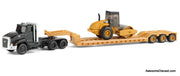 Kenworth T880 Tractor Black w/Lowboy Trailer & CAT Roller, Yellow 1:87 Diecast Model Truck by Diecast Masters