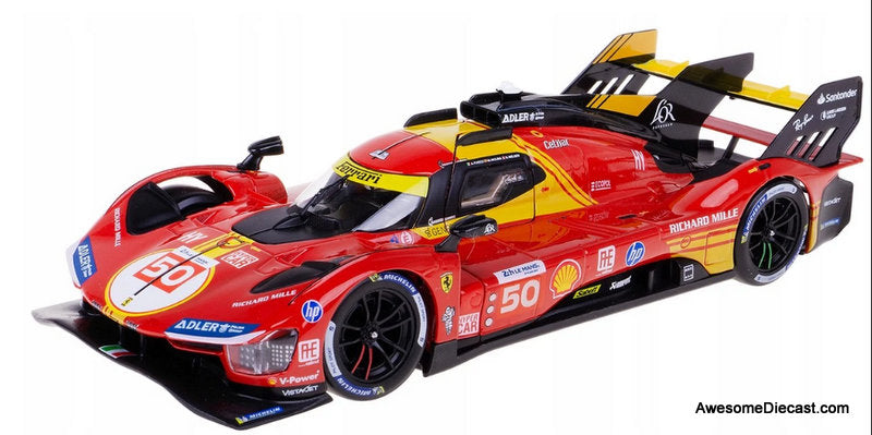Ferrari 499P 3.0L Turbo V6 #50 2024 24Hr Le Mans 1:18 Diecast Model Car by Burago
