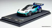 Porsche 911 (992) GT3 R Rennsport Single Seat Track Day Supercar, Blue/White 1:64 Diecast Model Car by HKM