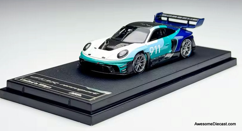 Porsche 911 (992) GT3 R Rennsport Single Seat Track Day Supercar, Blue/White 1:64 Diecast Model Car by HKM