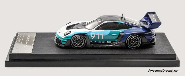 Porsche 911 (992) GT3 R Rennsport Single Seat Track Day Supercar, Blue/White 1:64 Diecast Model Car by HKM