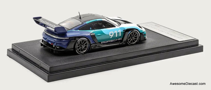 Porsche 911 (992) GT3 R Rennsport Single Seat Track Day Supercar, Blue/White 1:64 Diecast Model Car by HKM