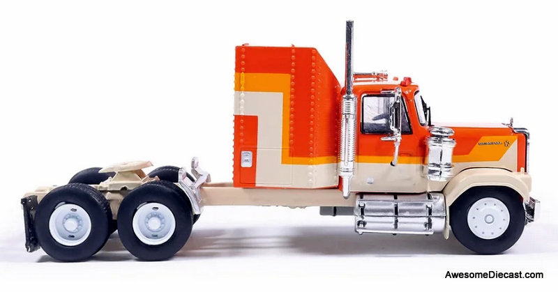 1980 GMC General Sleeper Tractor, Orange/Yellow 1:64 Diecast Model Truck by IXO