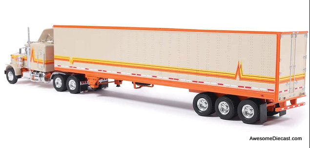 1973 Peterbilt 359 Sleeper Tractor w/Refrigerated Trailer, Orange/Cream 1:64 Diecast Model Truck by IXO