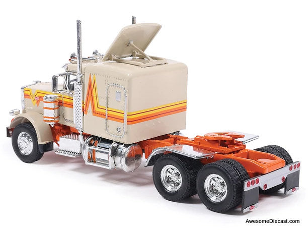 1973 Peterbilt 359 Sleeper Tractor w/Refrigerated Trailer, Orange/Cream 1:64 Diecast Model Truck by IXO