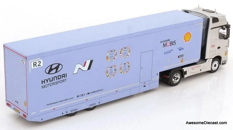 Mercedes-Benz Actros MP4 Sleeper Tractor w/Car Carrier: Hyundai WRC Rally Transporter 1:43 Diecast Model truck by IXO