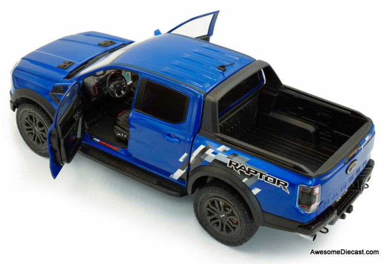 2024 Ford Ranger Raptor Pick-Up Truck, Blue Lightning 1:18 Diecast Model Truck by Solido