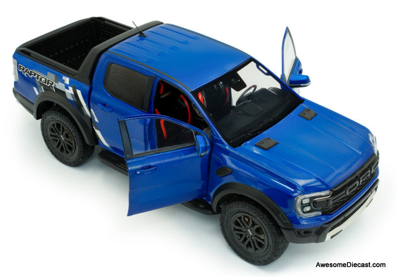 2024 Ford Ranger Raptor Pick-Up Truck, Blue Lightning 1:18 Diecast Model Truck by Solido