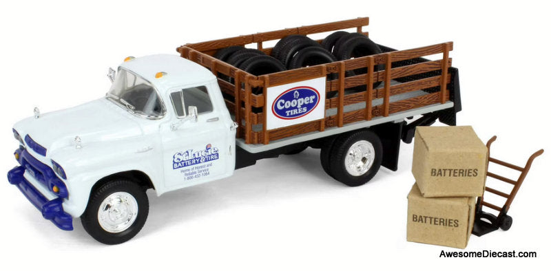 1958 GMC Stake Truck, Cooper Tires & St. Lucie Battery 1:34 Diecast Model Truck by First Gear