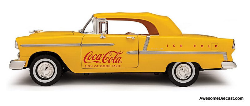 1955 Chevrolet Bel Air Convertible, Yellow Coca Cola 1:18 Diecast Model Car by Motor City Classics