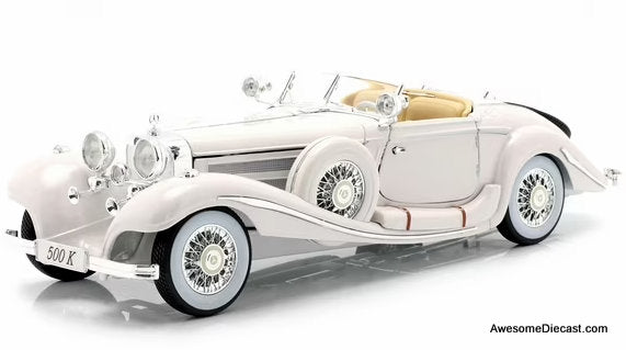 1936 Mercedes Benz 500 K Special Roadster, White 1:18 Diecast Model Car by Maisto
