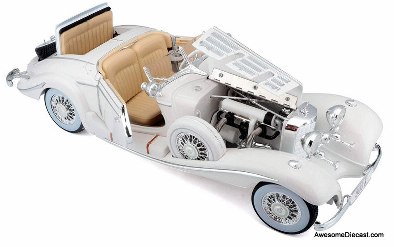 1936 Mercedes Benz 500 K Special Roadster, White 1:18 Diecast Model Car by Maisto
