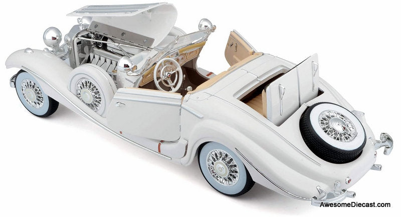 1936 Mercedes Benz 500 K Special Roadster, White 1:18 Diecast Model Car by Maisto