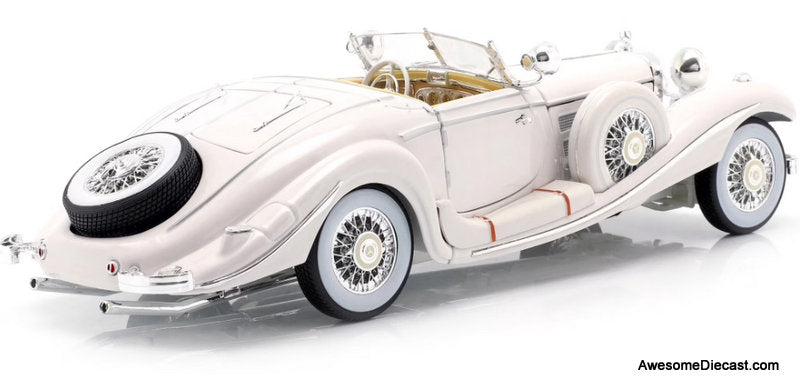 1936 Mercedes Benz 500 K Special Roadster, White 1:18 Diecast Model Car by Maisto