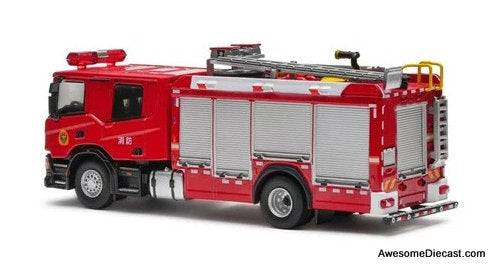 Scania P410 Compressed Air Foam Fire Truck, Chinese Fire Department 1:64 Diecast Model Fire Truck by Massdi
