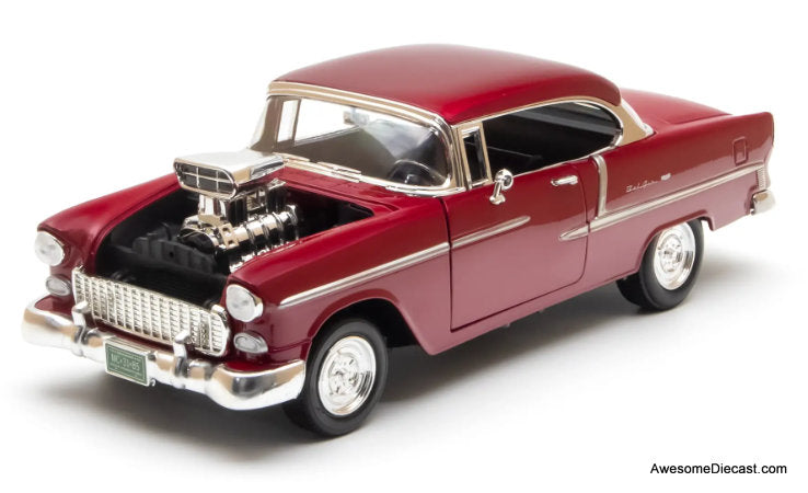 1955 Supercharged Chevrolet Bel Air, Burgundy Metallic 1:18 Diecast Model Car by Motor Max