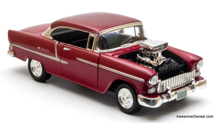 1955 Supercharged Chevrolet Bel Air, Burgundy Metallic 1:18 Diecast Model Car by Motor Max