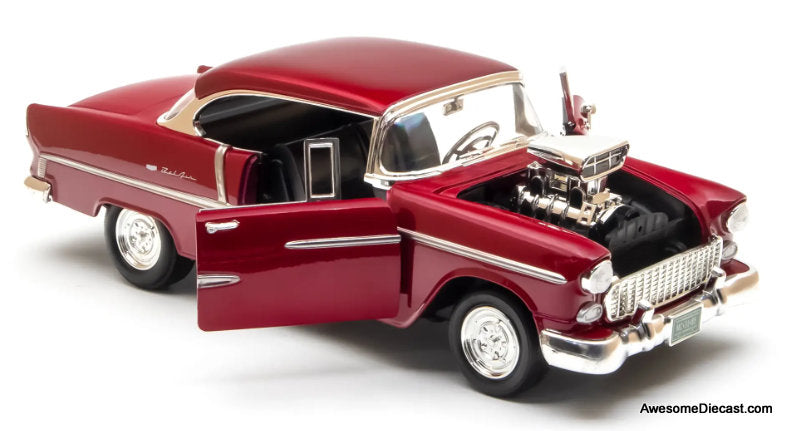 1955 Supercharged Chevrolet Bel Air, Burgundy Metallic 1:18 Diecast Model Car by Motor Max