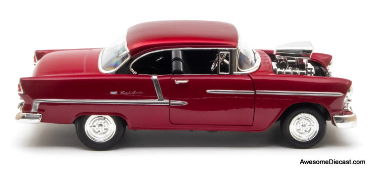 1955 Supercharged Chevrolet Bel Air, Burgundy Metallic 1:18 Diecast Model Car by Motor Max