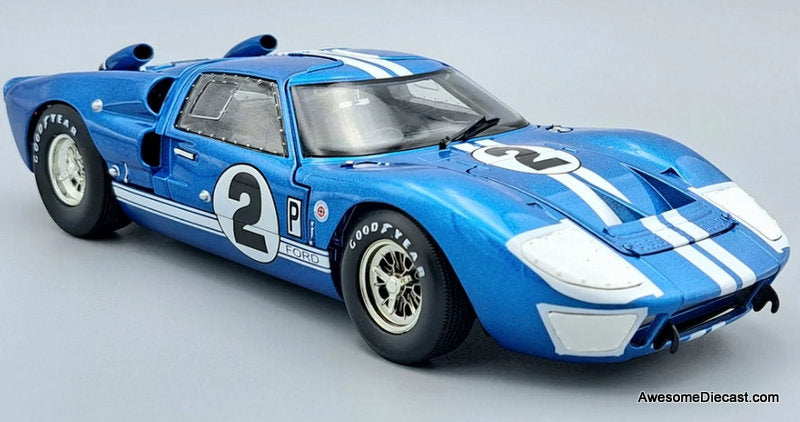 1966 Ford GT-40 MK II #2, Blue w/White Stripes 1:18 Diecast Model Car by Shelby Collectibles