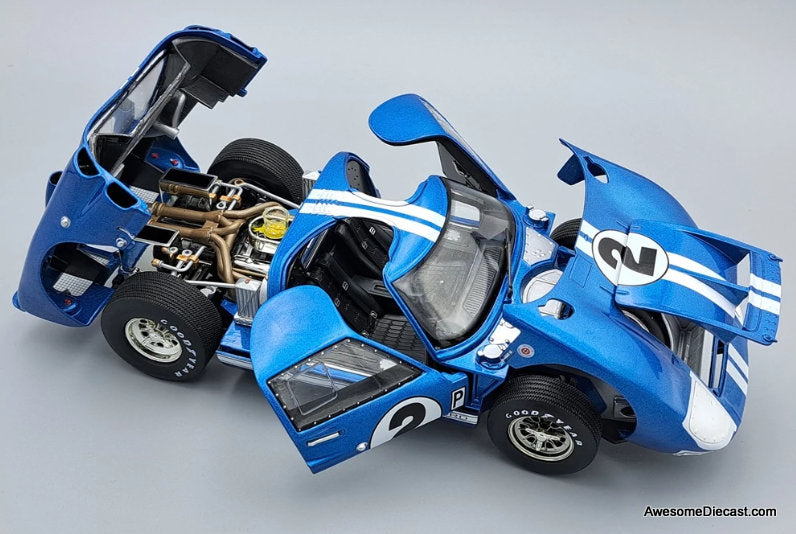 1966 Ford GT-40 MK II #2, Blue w/White Stripes 1:18 Diecast Model Car by Shelby Collectibles