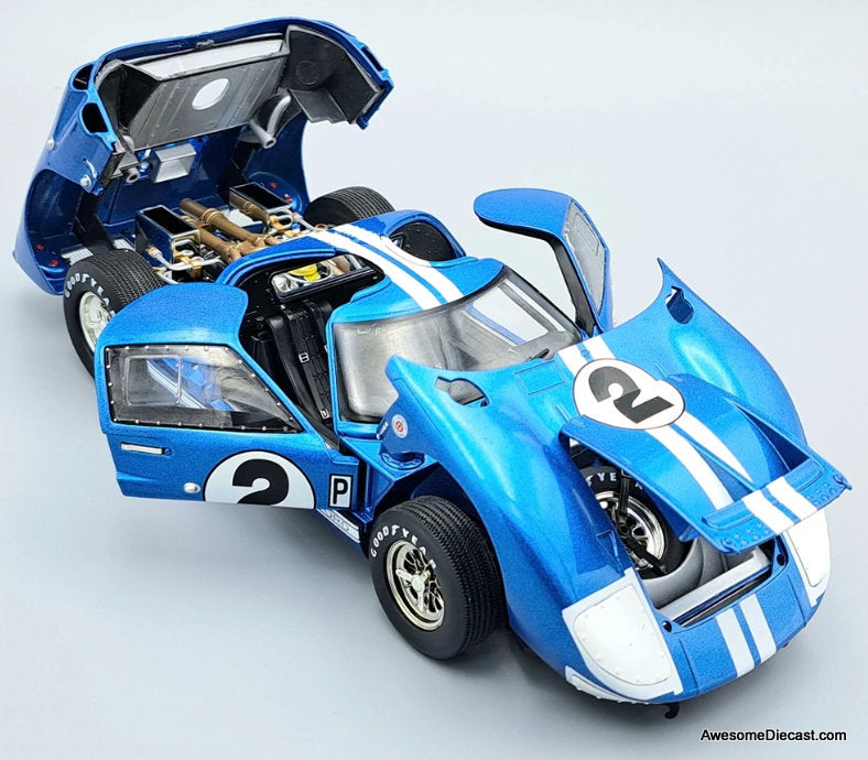 1966 Ford GT-40 MK II #2, Blue w/White Stripes 1:18 Diecast Model Car by Shelby Collectibles