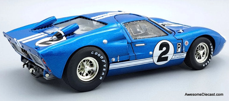 1966 Ford GT-40 MK II #2, Blue w/White Stripes 1:18 Diecast Model Car by Shelby Collectibles