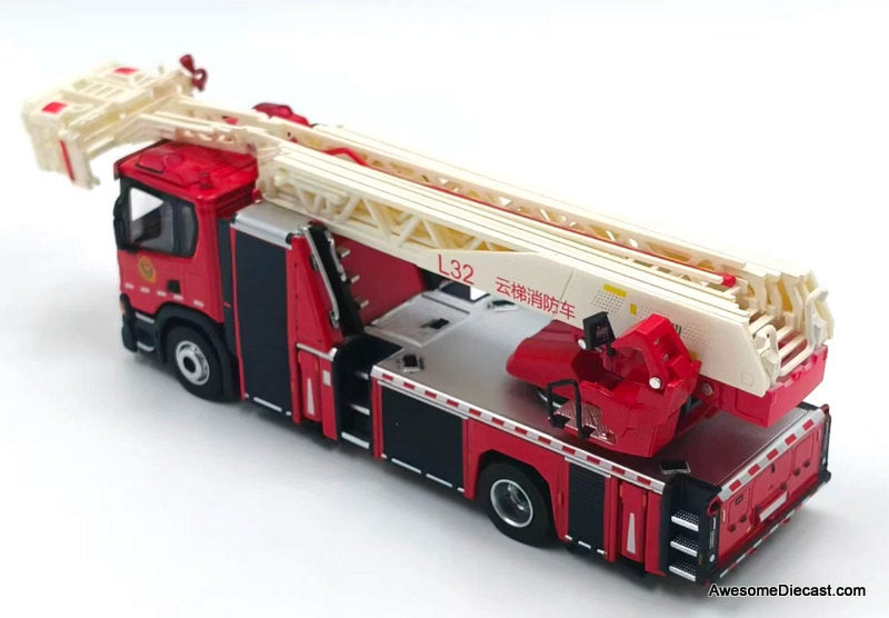 Scania P410 Ladder Fire Truck, Chinese Fire Department 1:64 Diecast Model Fire Truck by Massdi