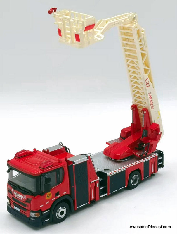 Scania P410 Ladder Truck, Hong Kong Fire Service 1:64 Diecast Fire Truck by Massdi