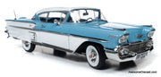 1958 Chevrolet Bel Air Impala Coupe, Cashmere Blue/Arctic White 1:18 Diecast Model car by Auto World