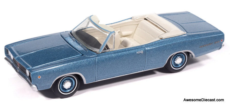 1968 Dodge Coronet 500 Convertible, Metallic Light Blue 1:64 Diecast Model Car by Auto World
