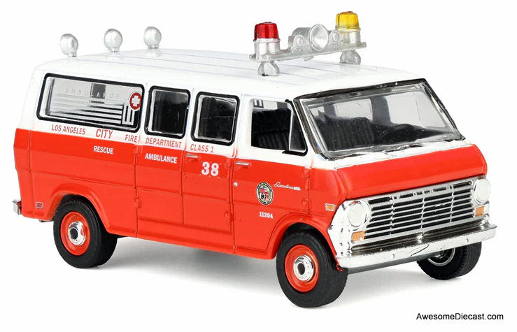 1969 Ford Econoline Ambulance, Los Angeles Fire Department 1:64 Diecast Model Ambulance by Greenlight