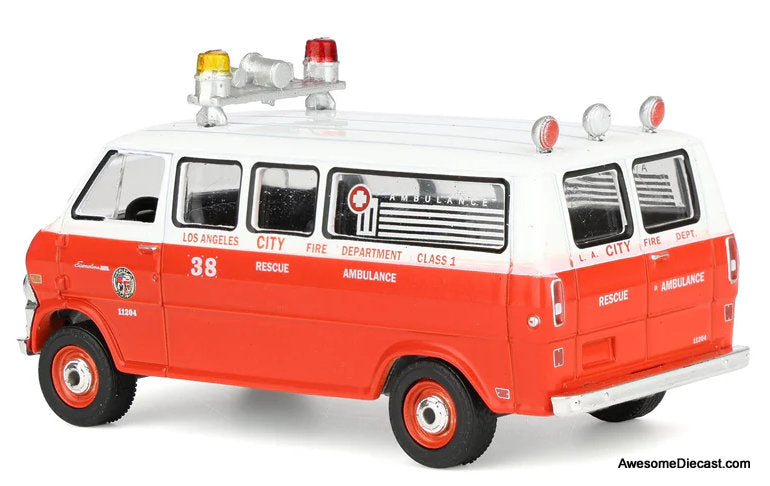 1969 Ford Econoline Ambulance, Los Angeles Fire Department 1:64 Diecast Model Ambulance by Greenlight