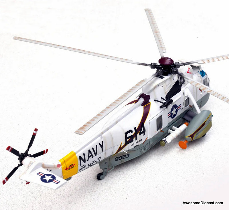 SH-3H Sea King 149923/NF 614, Helicopter Anti-Submarine Warfare Squadron 12 (HS-12) "Wyverns," Carrier Air Wing 5, USS Midway (CV-41), U.S. Navy, 1980s 1:72 Diecast Model Helicopter by Legion Models