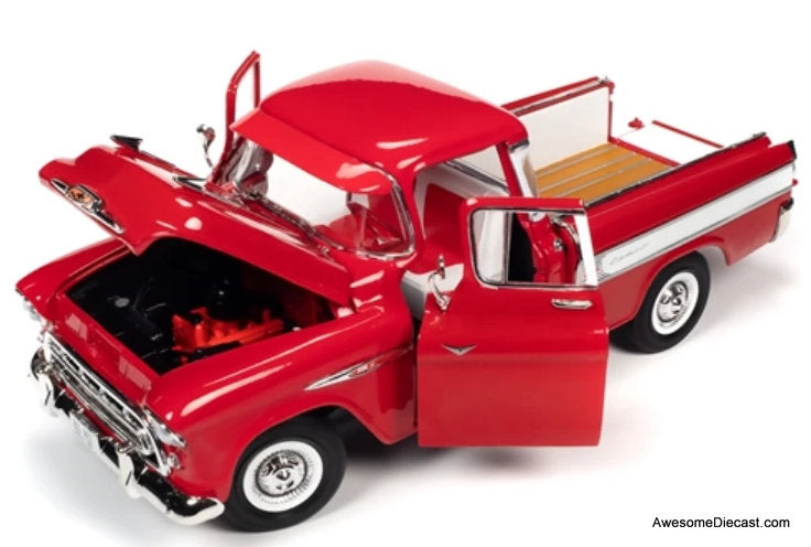 1957 Chevrolet Cameo Pick-Up Truck, Cardinal Red/White 1:18 Diecast Model Truck by Auto World