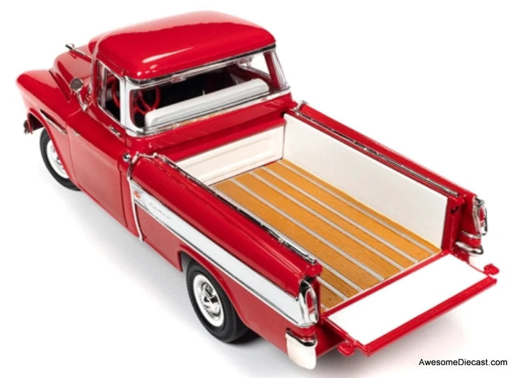 1957 Chevrolet Cameo Pick-Up Truck, Cardinal Red/White 1:18 Diecast Model Truck by Auto World