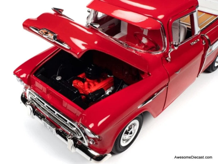 1957 Chevrolet Cameo Pick-Up Truck, Cardinal Red/White 1:18 Diecast Model Truck by Auto World