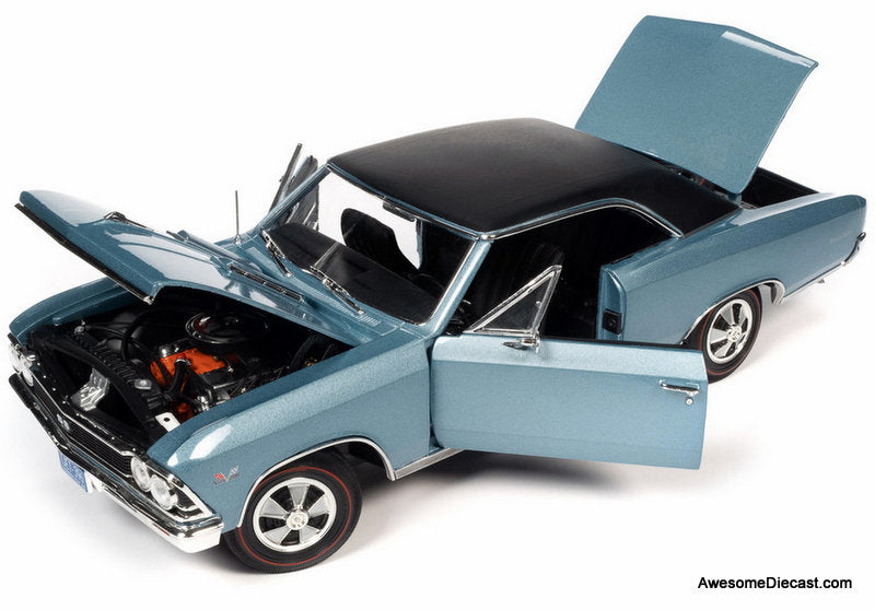 1966 Chevrolet Chevelle SS 396 Hardtop Blue Mist Metallic w/Black Roof 1:18 Diecast Model Car by Auto World