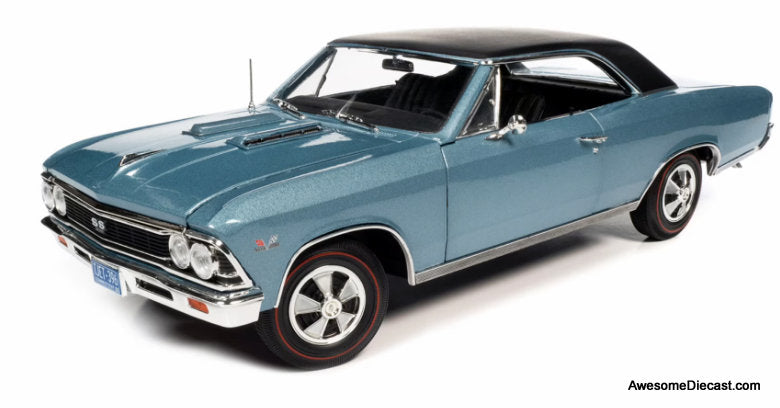 1966 Chevrolet Chevelle SS 396 Hardtop Blue Mist Metallic w/Black Roof 1:18 Diecast Model Car by Auto World