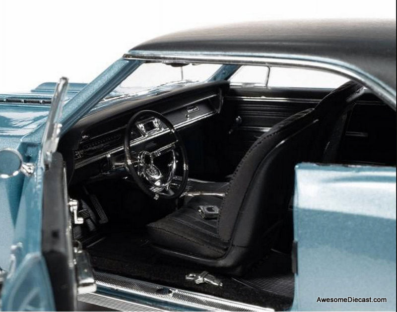 1966 Chevrolet Chevelle SS 396 Hardtop Blue Mist Metallic w/Black Roof 1:18 Diecast Model Car by Auto World