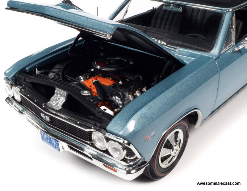 1966 Chevrolet Chevelle SS 396 Hardtop Blue Mist Metallic w/Black Roof 1:18 Diecast Model Car by Auto World