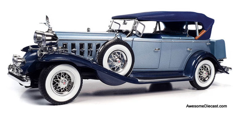 1932 Cadillac V16 Sports Phaeton Metallic Light Silver Blue/Enamel Dark Blue 1:18 Diecast Model Car by Auto World