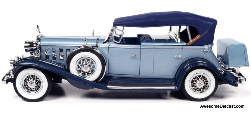 1932 Cadillac V16 Sports Phaeton Metallic Light Silver Blue/Enamel Dark Blue 1:18 Diecast Model Car by Auto World