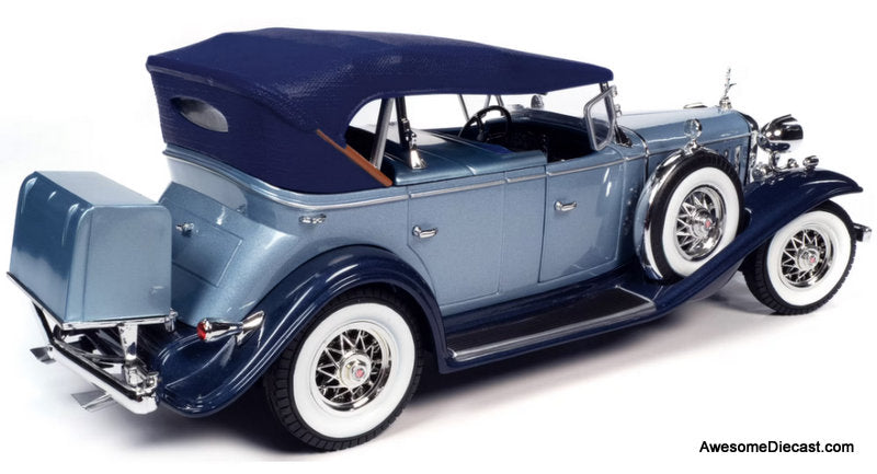 1932 Cadillac V16 Sports Phaeton Metallic Light Silver Blue/Enamel Dark Blue 1:18 Diecast Model Car by Auto World