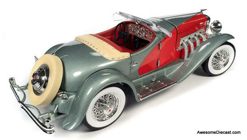 1935 Duesenberg SSJ Speedster, Red/Silver 1:18 Diecast Model Car by Auto World