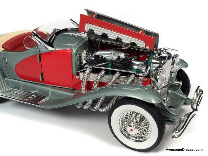 1935 Duesenberg SSJ Speedster, Red/Silver 1:18 Diecast Model Car by Auto World
