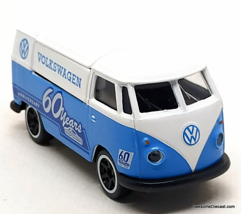 Volkswagen T1 Food Truck 60th Anniversary White/Blue 1:64 Diecast Model Truck by Majorette