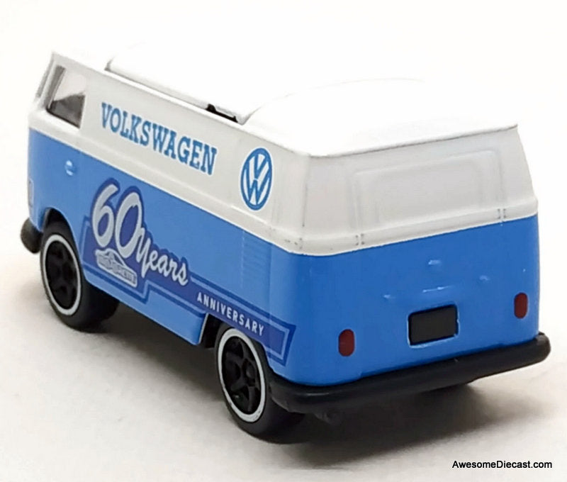 Volkswagen T1 Food Truck 60th Anniversary White/Blue 1:64 Diecast Model Truck by Majorette