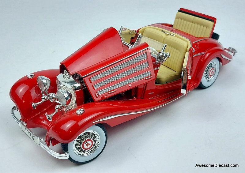 1936 Mercedes Benz 500 K Special Roadster, Red 1:18 Diecast Model Car by Maisto